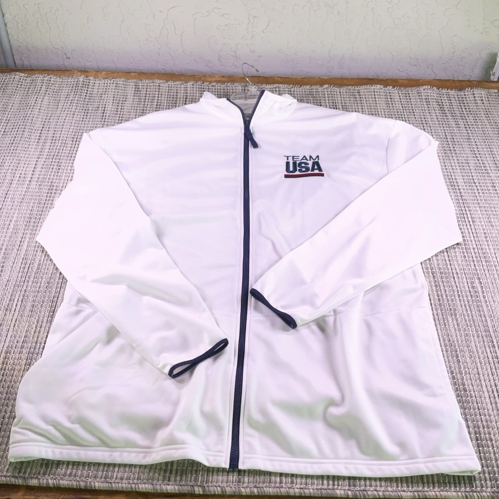 Team USA Olympics Track Jacket Mens 2XL White Full Zip BDA Olympic Games Logo